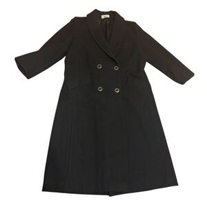 Vintage Herman Kay Pea Coat 12 Petite Black Wool Blend Long Old Money corpcore